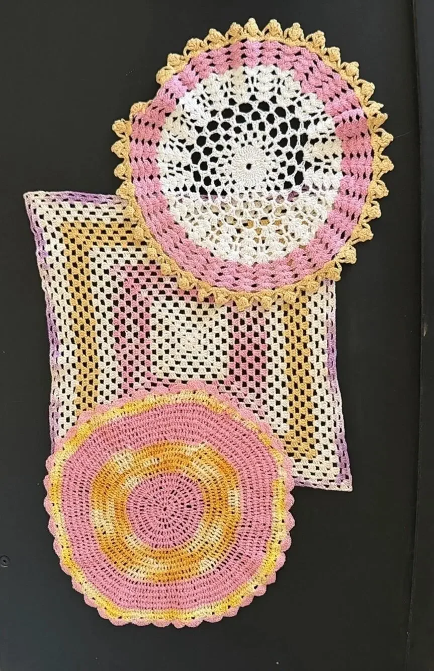 Vintage Crochet Doily Bundle Pink Lavender White Cottage Farmhouse Handmade Deco